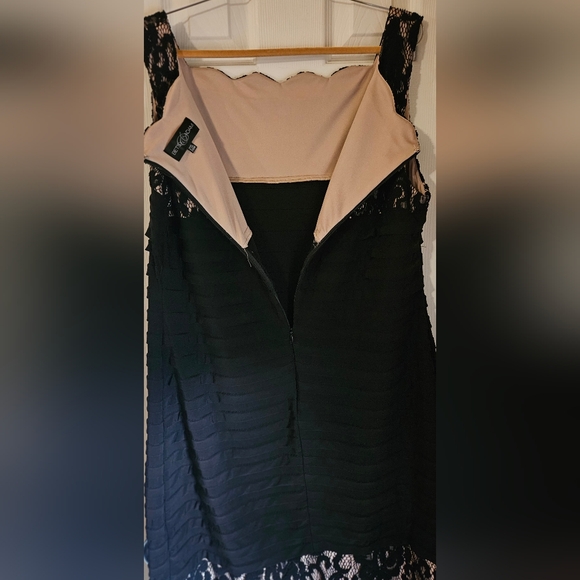BETSY & ADAM Black/ Nude w/ Black Lace Overlay, Cocktail Party Dress Size 20W - Picture 3 of 6